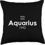 Zodiac Sign Astrology Aquarius 1992 Birthday Zodiac Sign | Horoscope 2024 Throw Pillow, 18x18, Multicolor - Aquarius Pillow for men