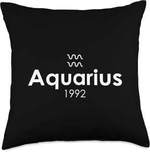 Zodiac Sign Astrology Aquarius 1992 Birthday Zodiac Sign | Horoscope 2024 Throw Pillow, 18x18, Multicolor - Aquarius Pillow for men