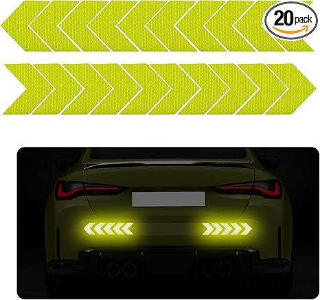 20 PCS Car Arrow Reflective Stickers, Waterproof Safety Warning Sign Reflective Decal, High Night Visibility Reflector Tape for Auto Trunk Rear Bumper Body, Car Accessories (Fluorescent Yellow) - Aries Sticker for men