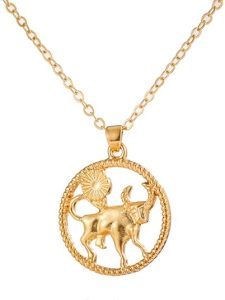 Men's Women's Stainless Steel High Polished Creative 12 Constellations Round Signet Hollow Necklace - Taurus Products for men