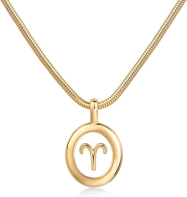 14K Gold Plated Unique Floating Astrology Pendant Necklace for Women - Horoscope Charm Necklace - Dainty Zodiac Gifts - Aries Necklace for men