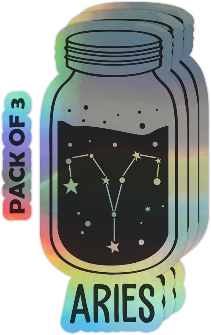 SmittyGFX Aries Zodiac Sign Sticker, 3PCS Laptop Water Bottle Tumbler Car Truck Bumper Helmet Tablet Phone Gift Wall Window Sticker (Holographic, 2 Inches (Small)) - Aries Sticker for men