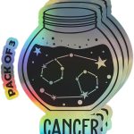 SmittyGFX Cancer Zodiac Sign Sticker, 3PCS Laptop Water Bottle Tumbler Car Truck Bumper Helmet Tablet Phone Gift Wall Window Sticker (Holographic, 3 Inches (Medium)) - Cancer Car Accessories for men
