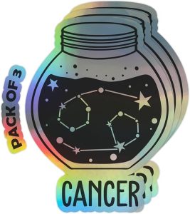 SmittyGFX Cancer Zodiac Sign Sticker, 3PCS Laptop Water Bottle Tumbler Car Truck Bumper Helmet Tablet Phone Gift Wall Window Sticker (Holographic, 3 Inches (Medium)) - Cancer Car Accessories for men