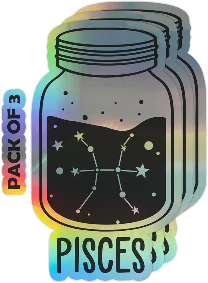 SmittyGFX Pisces Zodiac Sign Astrology Sticker, 3PCS Laptop Water Bottle Tumbler Car Truck Bumper Helmet Tablet Phone Gift Wall Window Sticker (Holographic, 2 Inches (Small)) - Pisces Car Accessories for men