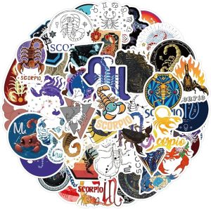 50 Pcs Scorpio Stickers Pack for Water Bottles, Constellations Zodiac Scorpio Waterproof Vinyl Stickers and Decals for Water Bottles Luggage Computer Skateboard Laptop Phone Guitar - Scorpio Sticker for men