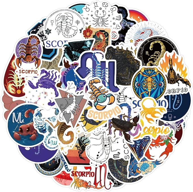 50 Pcs Scorpio Stickers Pack for Water Bottles, Constellations Zodiac Scorpio Waterproof Vinyl Stickers and Decals for Water Bottles Luggage Computer Skateboard Laptop Phone Guitar - Scorpio Sticker for men