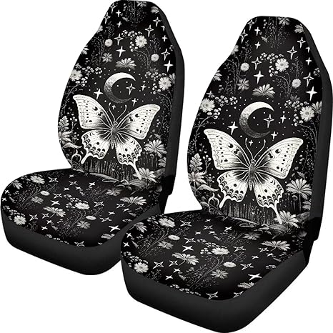 Dreaweet Gothic Butterfly Seat Covers for Cars SUV Trucks,2 Pcs Black Floral Car Accessories with Front Drive Seat Cover Protect Accessories for Women - Scorpio Car Seat Cover for men