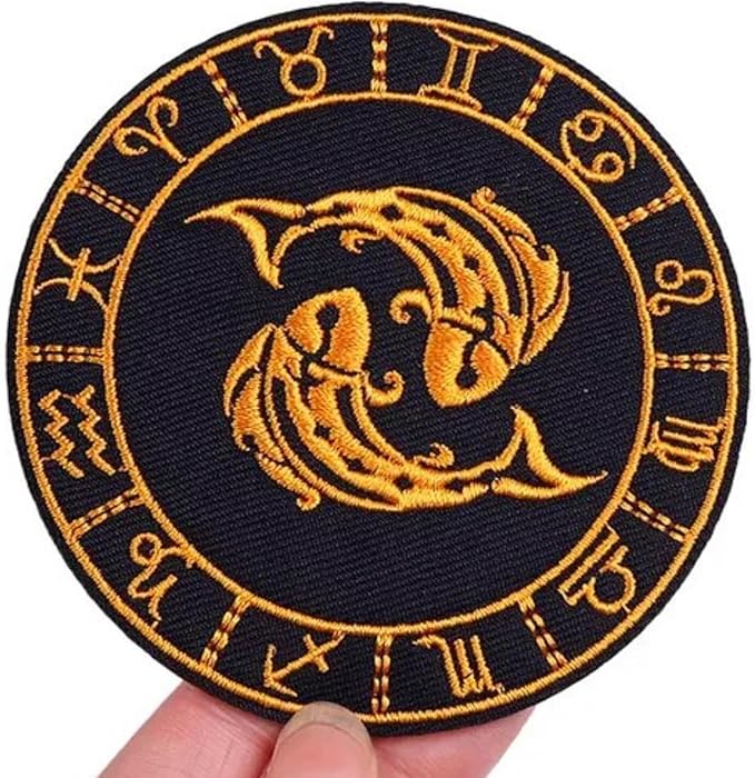Astrology Zodiac Signs Symbols Twelve Constellations Horoscope Fortune 3.15" Iron On Embroidered Thermoadhesive Patch for Clothing (Pisces) - Pisces for men
