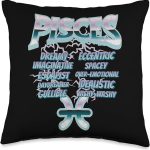Astrology Lovers Unite Pisces Retro 90s Band Zodiac Birthday Traits Graphic Throw Pillow, 16x16, Multicolor - Pisces Pillow for men