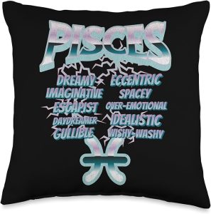 Astrology Lovers Unite Pisces Retro 90s Band Zodiac Birthday Traits Graphic Throw Pillow, 16x16, Multicolor - Pisces Pillow for men