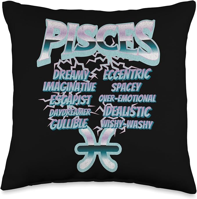 Astrology Lovers Unite Pisces Retro 90s Band Zodiac Birthday Traits Graphic Throw Pillow, 16x16, Multicolor - Pisces Pillow for men