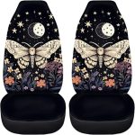 Moon Stars Butterfly Car Seat Covers Front Seats Only 2 Pack Boho Floral Butterfly Car Accessories for Women Lady, Vehicle Decorative Car Seat Cushion Protector Universal Fit Truck SUV Van - Aries Car Seat Cover for men