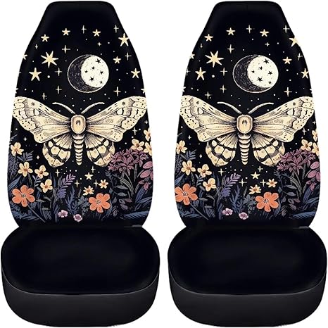 Moon Stars Butterfly Car Seat Covers Front Seats Only 2 Pack Boho Floral Butterfly Car Accessories for Women Lady, Vehicle Decorative Car Seat Cushion Protector Universal Fit Truck SUV Van - Aries Car Seat Cover for men