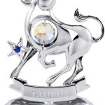 Crystocraft Constellation Figurine Taurus with Crystal Base, Metal Zodiac Sign Crystal Home Office Geomantic Decoration for Luck Wealth Perfect, Horoscope Statue Gift for Birthday Anniversary - Taurus Products for men