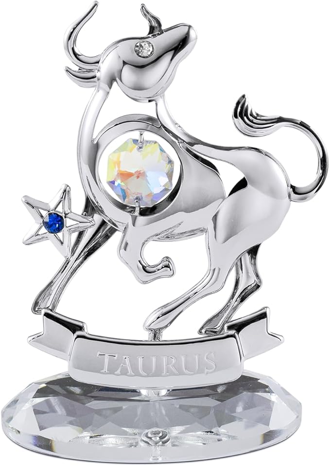 Crystocraft Constellation Figurine Taurus with Crystal Base, Metal Zodiac Sign Crystal Home Office Geomantic Decoration for Luck Wealth Perfect, Horoscope Statue Gift for Birthday Anniversary - Taurus Products for men