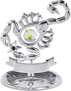 Crystocraft Constellation Figurine Scorpio with Crystal Base, Metal Zodiac Sign Crystal Home Office Geomantic Decoration for Luck Wealth Perfect, Horoscope Statue Gift for Birthday Anniversary - Scorpio Products for men