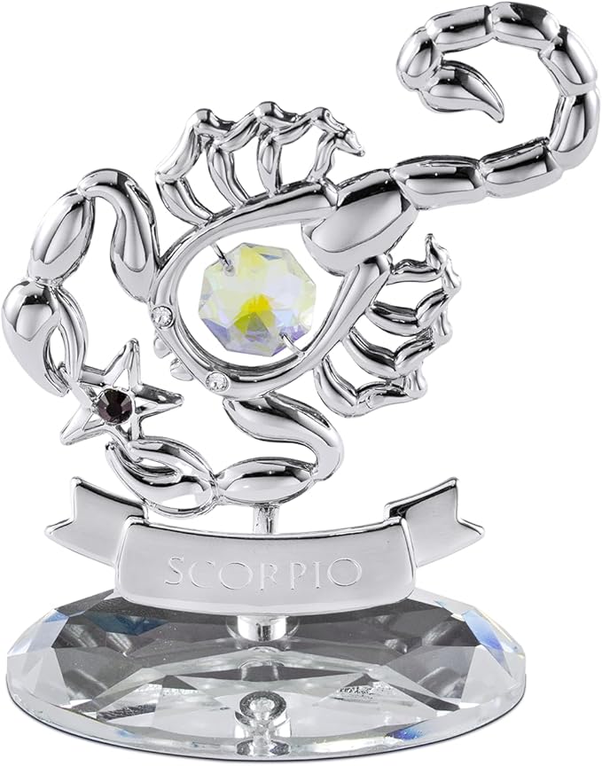 Crystocraft Constellation Figurine Scorpio with Crystal Base, Metal Zodiac Sign Crystal Home Office Geomantic Decoration for Luck Wealth Perfect, Horoscope Statue Gift for Birthday Anniversary - Scorpio Products for men