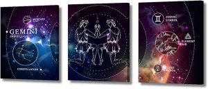 3 Pieces Gemini Zodiac Sign Canvas Wall Art Magic Witchcraft Card with Astrology Wall Art for Living Room Zodiac Sign Wall Decor Modern Artwork Stretched and Framed Ready to Hang (36''W x 16''H) - Gemini Canvas for men