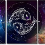 Wall Decorations for Living Room Pisces Zodiac Sign Home Decor Magic Witchcraft Card with Astrology Wall Paintings Koi Fish Wall Decor Pictures 3 Piece Posters and Prints Ready to Hang (42''W x 20''H) - Pisces Home Decor for men