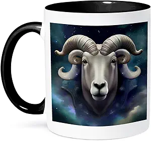 3dRose A dreamy looking ram that can represent the Aries sign. 11oz Two-Tone Black Mug - Aries Mug for men