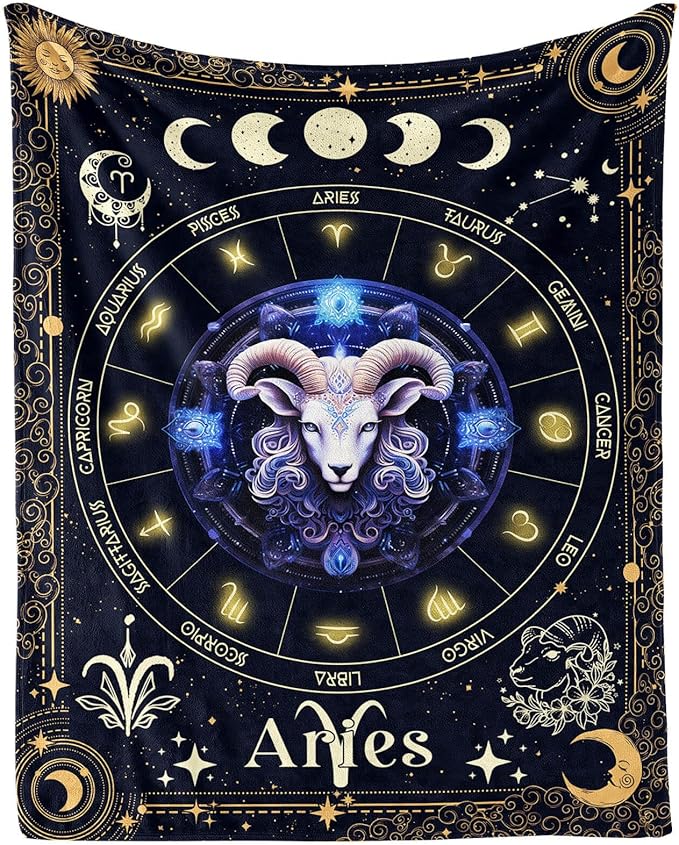 Aries Zodiac Blanket for Women Men, Secret Astrology Themed Design Printed Throw Blankets for Teens Adults Lap, Chair Sofa, Warm Soft Cozy Blanket, 50"x 60" - Aries Blanket for men