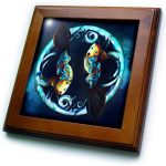 3dRose 8x8 Framed Tile - Two Tribal Fish Representing The Pisces Sign Zodiac - Tribal Pisces - Pisces Home Decor for men