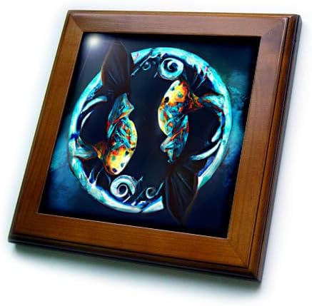 3dRose 8x8 Framed Tile - Two Tribal Fish Representing The Pisces Sign Zodiac - Tribal Pisces - Pisces Home Decor for men