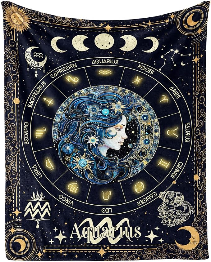 Aquarius Zodiac Blanket for Boys Girls, Secret Astrology Themed Design Printed Throw Blankets for Kids Lap, Chair Sofa, Soft Fleece Cozy Blanket, 40"x 50" - Aquarius Pillow for men