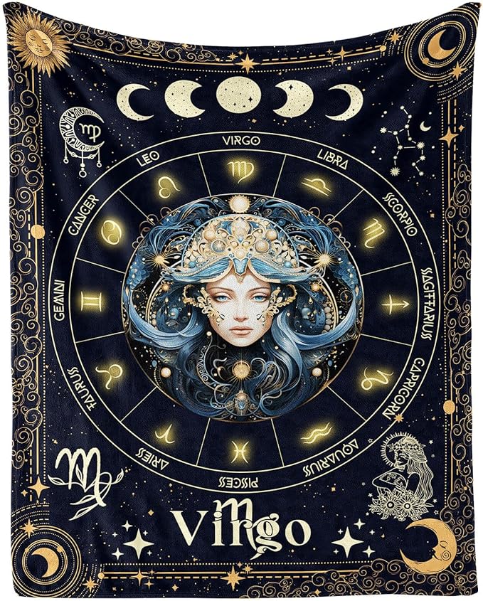 Virgo Zodiac Blanket for Women Men, Secret Astrology Themed Design Printed Throw Blankets for Teens Adults Lap, Chair Sofa, Soft Fleece Cozy Blanket, 50"x 60" - Virgo Blanket for men