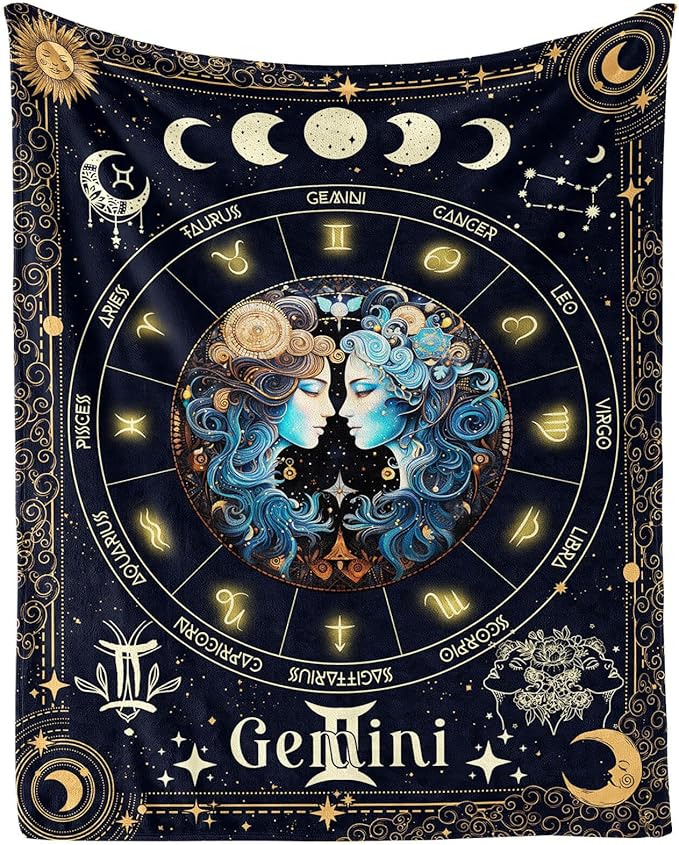 Gemini Zodiac Blanket for Boys Girls, Secret Astrology Themed Design Printed Throw Blankets for Kids Lap, Chair Sofa, Warm Soft Cozy Blanket, 40"x 50" - Gemini Blanket for men