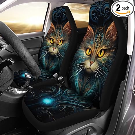 2 PCS Car Seat Covers 3D Boho Art Cat Print Front Auto Seat Cover, Breathable Car Bucket Seats Protector Covers Universal fit for SUV Sedan Van - Aries Car Seat Cover for men