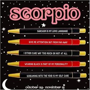 Jxueych 5 Pack Scorpio Ballpoint Pens, Funny Humorous Quotes Pens Quick Drying Black Ink - Ideal for Writing, Drawing, Journaling & Note Taking - Scorpio Products for men