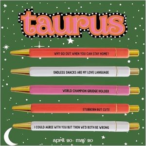 Jxueych 5pcs Taurus-Themed Pen Set, with Humorous Quotes, Black Ink, Medium Nib 1.0mm - Perfect for Office Supplies, Birthdays, Graduation - Taurus Products for men