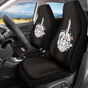 Floral Butterfly Skeleton Middle Finger Print Car Seat Covers for Front Seats Only, 2 Packs Car Accessories, Automotive Protector Universal Fit Truck SUV Van Sedan for Women Men - Scorpio Car Seat Cover for men