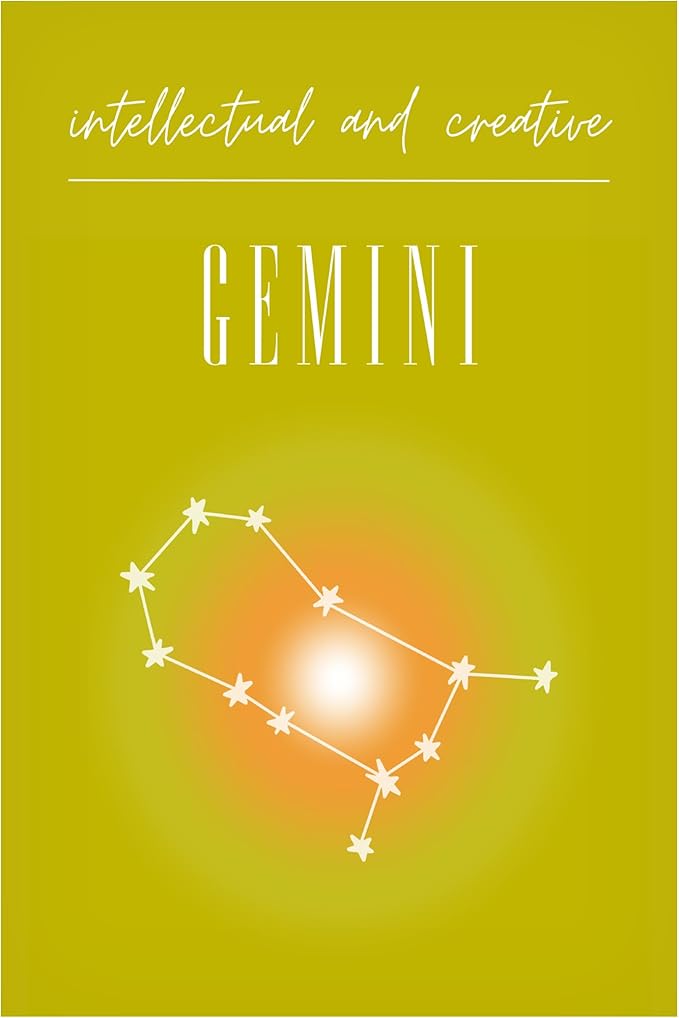 Trademark Fine Art Canvas Wall Art - Amelie 'Gemini Zodiac Print Art' Wall Art for Living Room, Bedroom, or Office Décor - Gemini Canvas for men