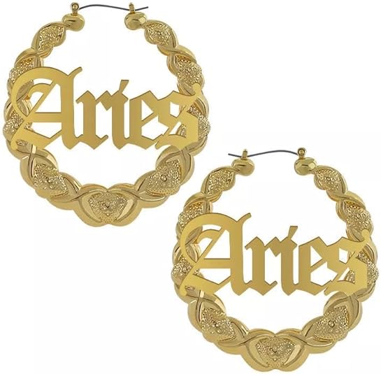 Zodiac XOXO Bamboo Hoop Earrings - Aries - Aries Earrings for men