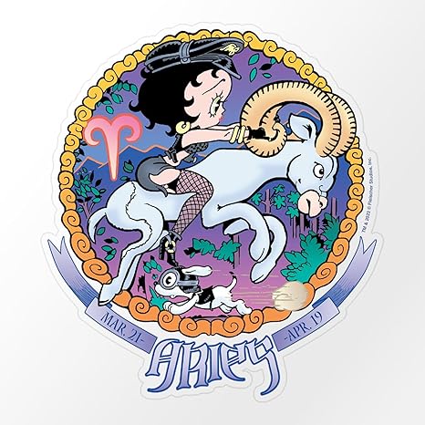 CafePress Betty Boop Zodiac Sign Aries Large Die Cut Sticker, 8.75" x 8.75" Clear - Aries Sticker for men