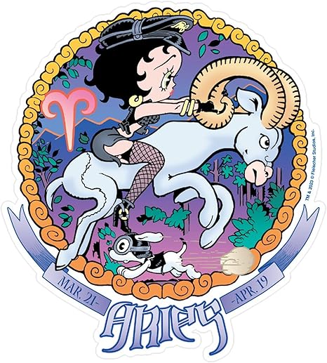 CafePress Betty Boop Zodiac Sign Aries Large Die Cut Sticker, 8.75" x 8.75" Glossy Finish - Aries Sticker for men