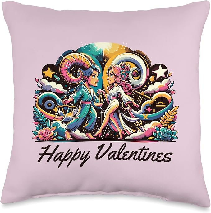 Star Aligns Zodiac Signs Aries and Libra in A Harmonious Love Match Throw Pillow, 16x16, Multicolor - Aries Pillow for men