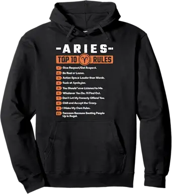 Aries Top 10 Rules Horoscope Astrology Zodiac Sign Pullover Hoodie - Aries Hoodie for men