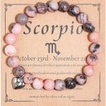 Caiyao Handmade 12 Constellation Natural Pink Zebra Healing Stone Zodiac Stress Relief Adjustable Bracelet with Message Card Friendship Birthday Jewelry for Women - Scorpio Products for men