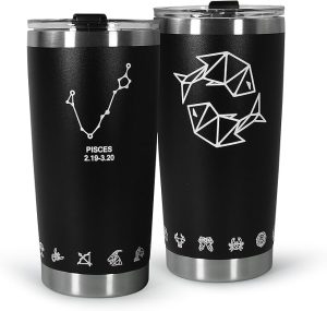 sweet grain 20oz Coffee Tumbler - Stainless Steel Double Wall Insulated Constellation Tumbler with Lid and Straw, Personalized Zodiac Gifts for Birthday/Bachelor Party - Pisces - Pisces for men