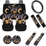 Moon Stars Butterfly Car Accessories for Women Front Back Seat Car Covers Set of 11 Aesthetic Car Accessories with Elastic Steering Wheel Cover Seatbelt Pads Cupholder Mat for Cars - Scorpio Car Seat Cover for men