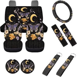 Moon Stars Butterfly Car Accessories for Women Front Back Seat Car Covers Set of 11 Aesthetic Car Accessories with Elastic Steering Wheel Cover Seatbelt Pads Cupholder Mat for Cars - Scorpio Car Seat Cover for men
