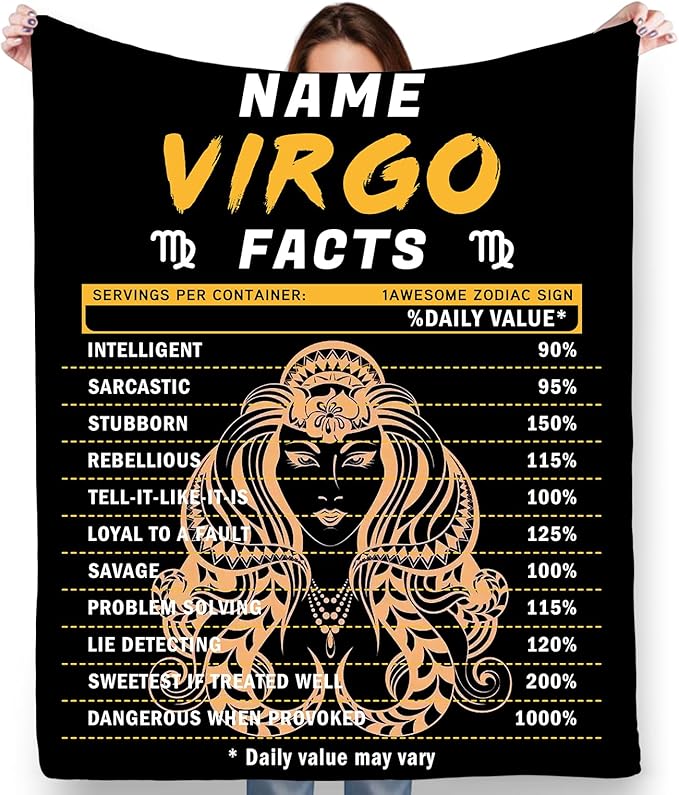 NIWAHO Customized Virgo Throw Blanket Flannel Constellations Blankets Personalized Zodiac Sign Theme Gift for Parents Children Lover - Virgo Blanket for men