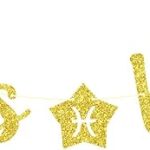 Pisces Baddie Banner, Pisces Happy Birthday Decor, 12 Constellation Zodiac Pisces Themed Birthday Party Decorations for Boys and Girls - Gold Glitter - Pisces Home Decor for men