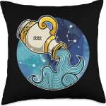 Aquarius Zodiac Sign Astrological Signs Horoscope Birthday Throw Pillow - Aquarius Pillow for men
