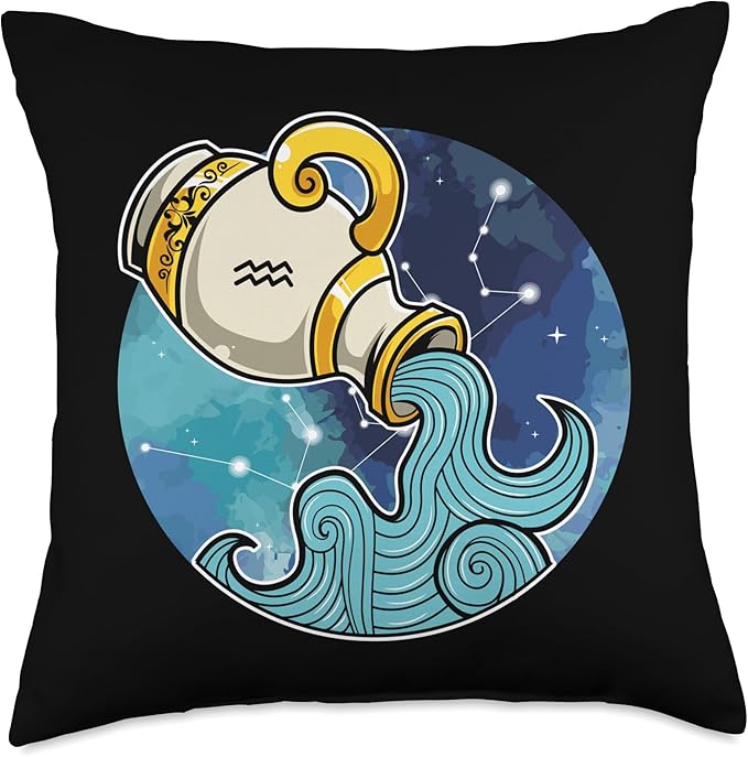 Aquarius Zodiac Sign Astrological Signs Horoscope Birthday Throw Pillow - Aquarius Pillow for men