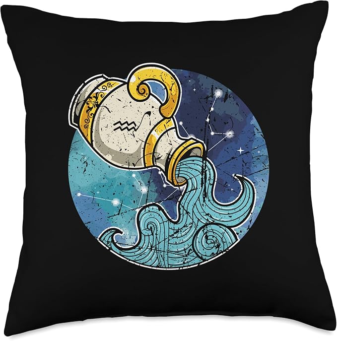 Aquarius Zodiac Sign Birth Signs Astrological Horoscope Throw Pillow - Aquarius Pillow for men